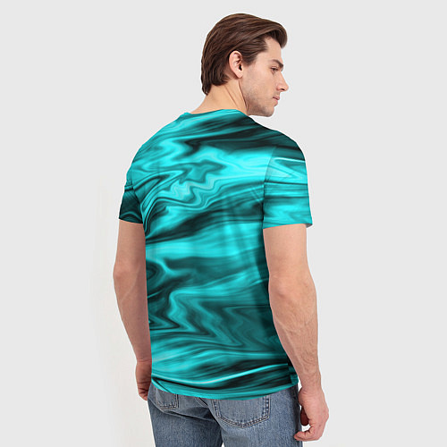 Мужская футболка Неоновый бирюзовый мраморный узор / 3D-принт – фото 4