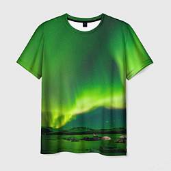 Мужская футболка Абстрактное полярное сияние - Зелёный