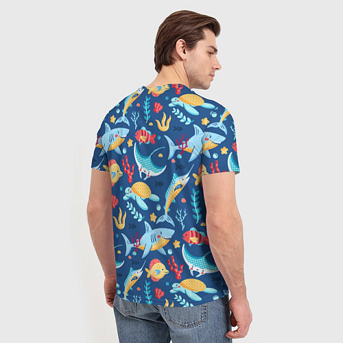 Мужская футболка Акула, скат и другие обитатели океана - лето / 3D-принт – фото 4