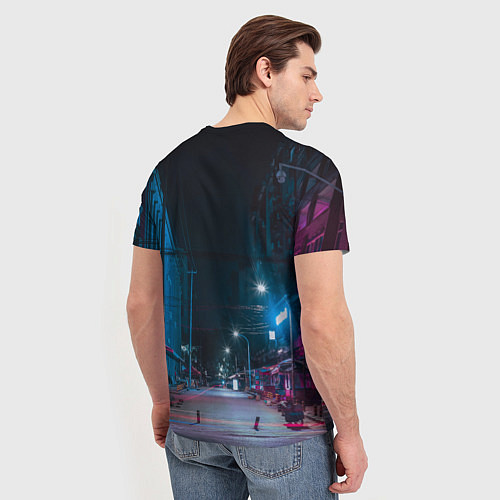 Мужская футболка Неоновая пустая улица города - Синий / 3D-принт – фото 4