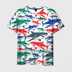 Мужская футболка Стая разноцветных акул - паттерн