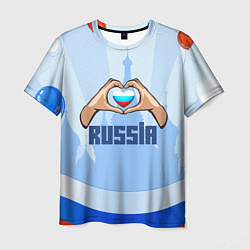 Футболка мужская Люблю Россию - сердечко руками, цвет: 3D-принт