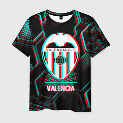 Мужская футболка Valencia FC в стиле glitch на темном фоне