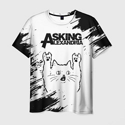 Мужская футболка Asking Alexandria рок кот на светлом фоне