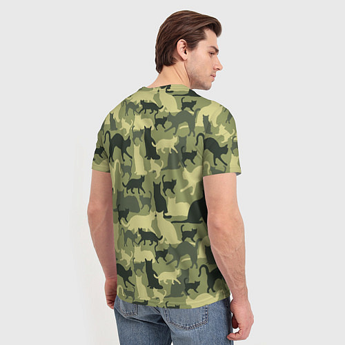 Мужская футболка Кошачий камуфляж в зеленой гамме / 3D-принт – фото 4