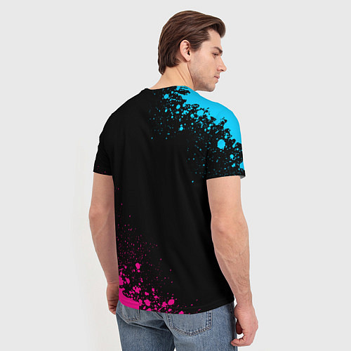 Мужская футболка Brawl Stars - neon gradient: символ и надпись верт / 3D-принт – фото 4