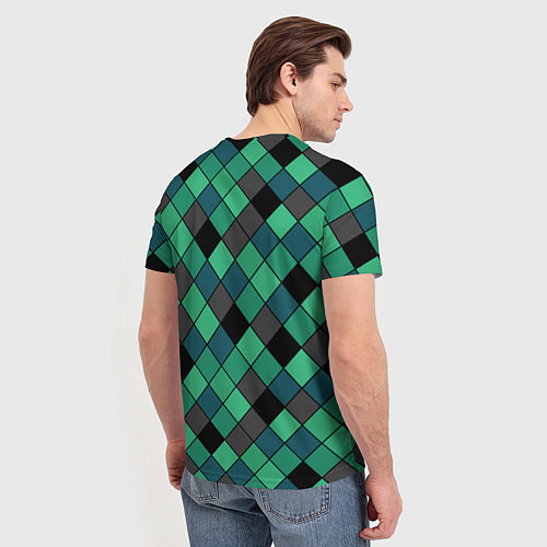 Мужская футболка Зеленый клетчатый узор Изумрудный / 3D-принт – фото 4