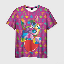 Мужская футболка Сердечный котик в поп-арте