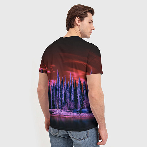 Мужская футболка Абстрактный фиолетовый лес и тёмная река / 3D-принт – фото 4