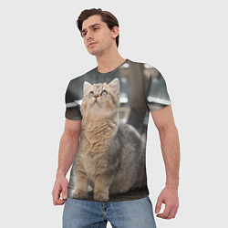 Футболка мужская Британская короткошёрстная кошка смотрит вверх, цвет: 3D-принт — фото 2