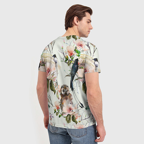 Мужская футболка Цветы Нарисованные Магнолии и Птицы / 3D-принт – фото 4