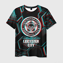 Мужская футболка Leicester City FC в стиле glitch на темном фоне