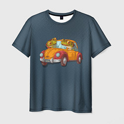 Мужская футболка Веселые лягухи на авто