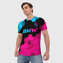 Футболка мужская BMW - neon gradient: символ сверху, цвет: 3D-принт — фото 2