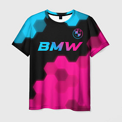 Мужская футболка BMW - neon gradient: символ сверху