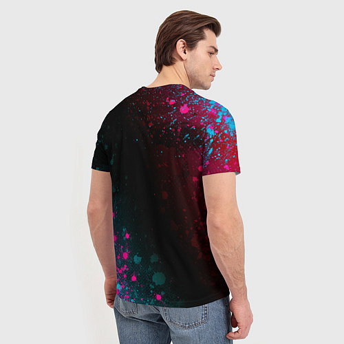 Мужская футболка Disturbed - neon gradient: символ и надпись вертик / 3D-принт – фото 4