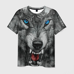 Мужская футболка Агрессивный волк с синими глазами