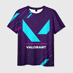 Мужская футболка Символ Valorant в неоновых цветах на темном фоне