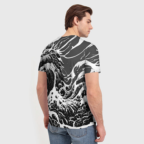 Мужская футболка Черно-белые волны / 3D-принт – фото 4