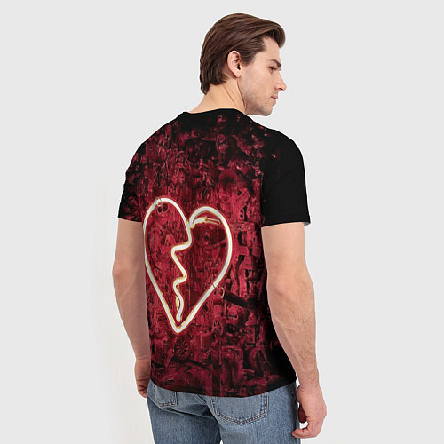 Мужская футболка Абстрактное неоновое сердце в механической тьме / 3D-принт – фото 4