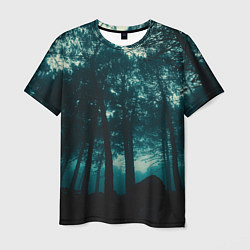 Мужская футболка Тёмный лес на закате