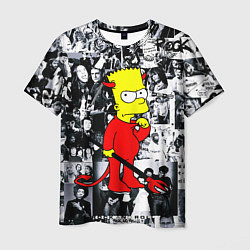 Мужская футболка Барт Симпсон - чёрт на фоне своих подопечных