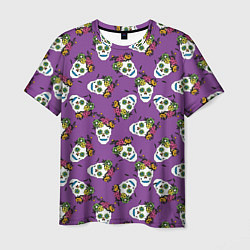 Мужская футболка Сахарные черепа на фиолетовом паттерн