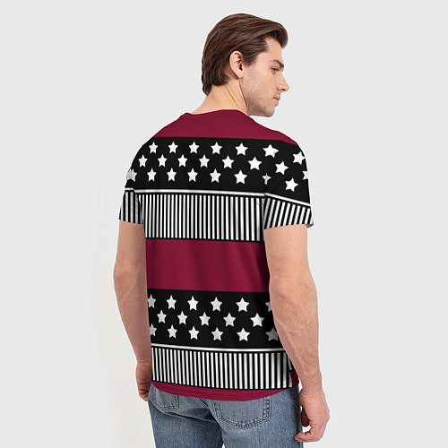 Мужская футболка Burgundy black striped pattern / 3D-принт – фото 4