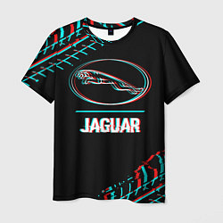 Мужская футболка Значок Jaguar в стиле glitch на темном фоне