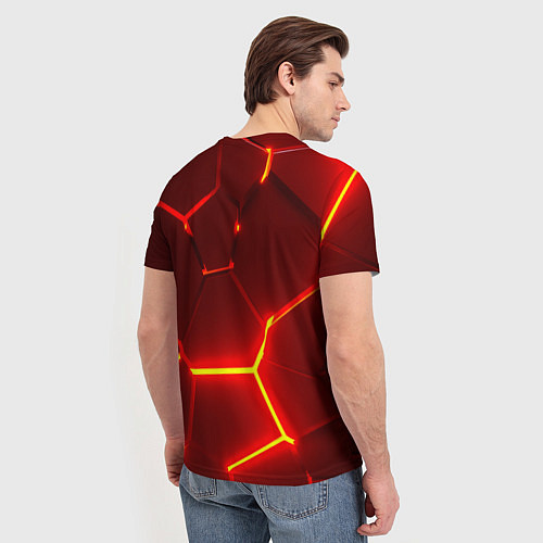 Мужская футболка Красные неоновые геометрические плиты / 3D-принт – фото 4