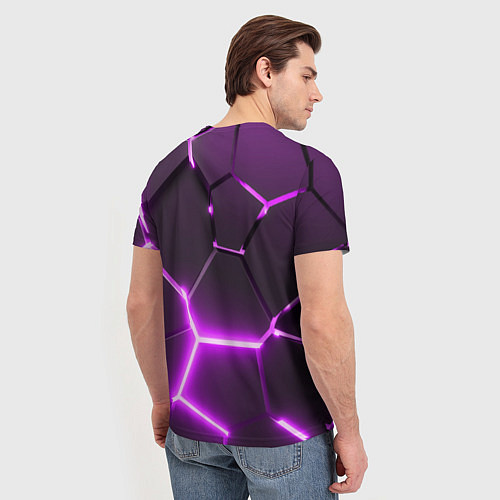 Мужская футболка Фиолетовые неоновые геометрические плиты / 3D-принт – фото 4