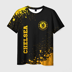 Футболка мужская Chelsea - gold gradient: символ и надпись вертикал, цвет: 3D-принт