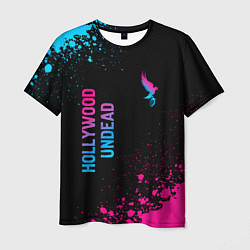 Мужская футболка Hollywood Undead - neon gradient: символ и надпись