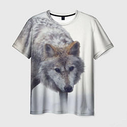 Мужская футболка Волк зимой