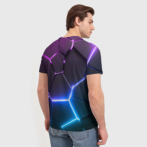 Мужская футболка Фиолетовый градиент - неоновые геометрические плит / 3D-принт – фото 4