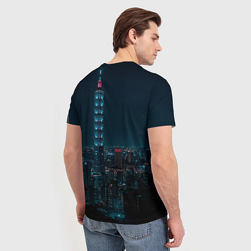 Мужская футболка Ночной неоновый город / 3D-принт – фото 4