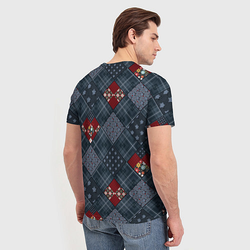 Мужская футболка Red and blue denim patchwork / 3D-принт – фото 4