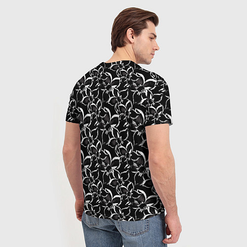 Мужская футболка Черно-белый цветочный узор / 3D-принт – фото 4