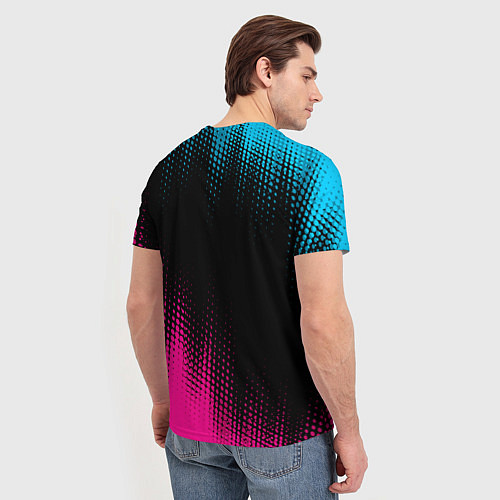 Мужская футболка Mitsubishi - neon gradient: символ сверху / 3D-принт – фото 4