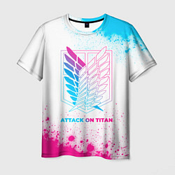 Мужская футболка Attack on Titan neon gradient style