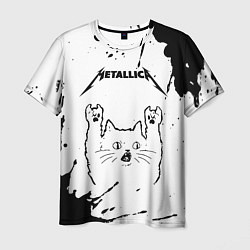 Мужская футболка Metallica рок кот на светлом фоне