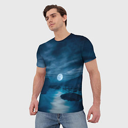 Футболка мужская Пейзаж озера, берега и луны - Dear Esther, цвет: 3D-принт — фото 2
