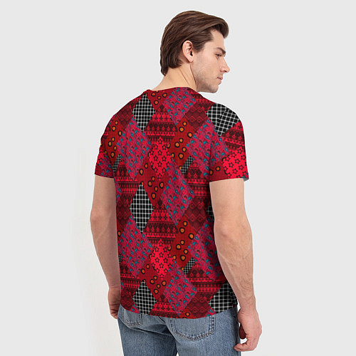 Мужская футболка Красный лоскутный узор пэчворк / 3D-принт – фото 4