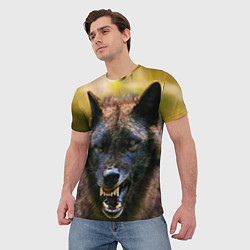 Футболка мужская Оскал чёрного волка, цвет: 3D-принт — фото 2