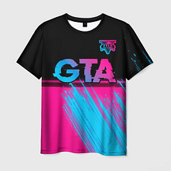 Мужская футболка GTA - neon gradient: символ сверху