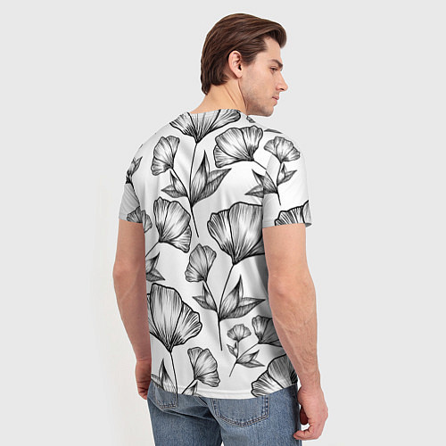 Мужская футболка Графичные цветы на белом фоне / 3D-принт – фото 4