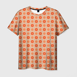 Мужская футболка Оранжевые ромашки - цветочки паттерном