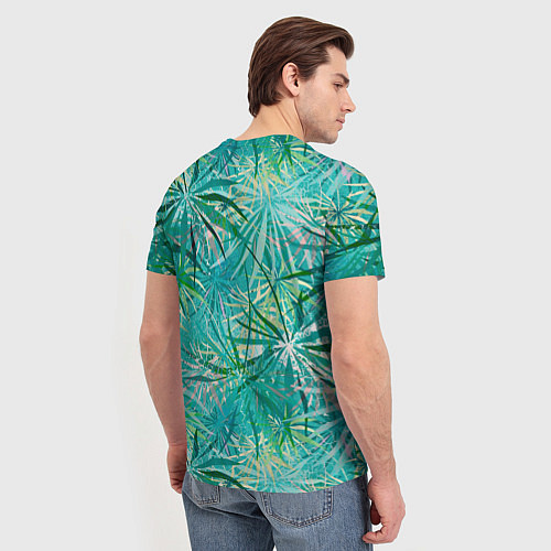 Мужская футболка Тропические листья на зеленом фоне / 3D-принт – фото 4