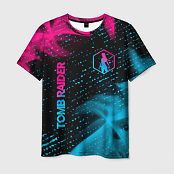 Мужская футболка Tomb Raider - neon gradient: надпись, символ