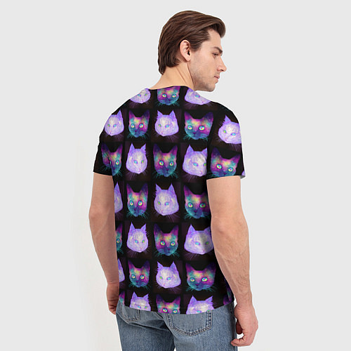Мужская футболка Неоновые кошачьи морды / 3D-принт – фото 4